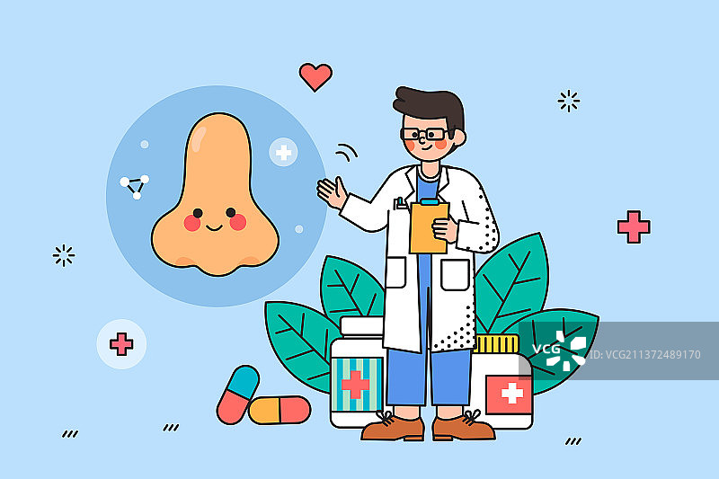 医生治疗鼻腔相关疾病矢量插画图片素材