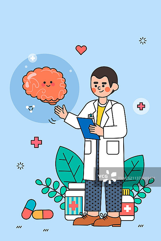 医生治疗大脑相关疾病矢量插画图片素材