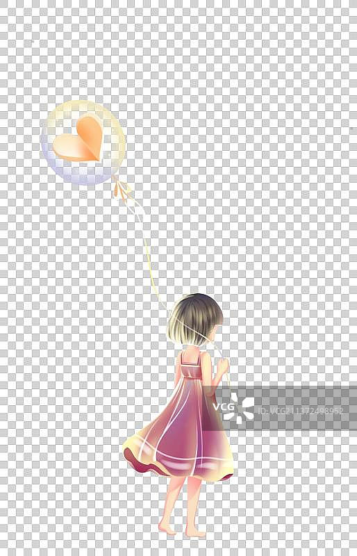 女孩拿着气球的背影，卡通人物免扣素材图片素材