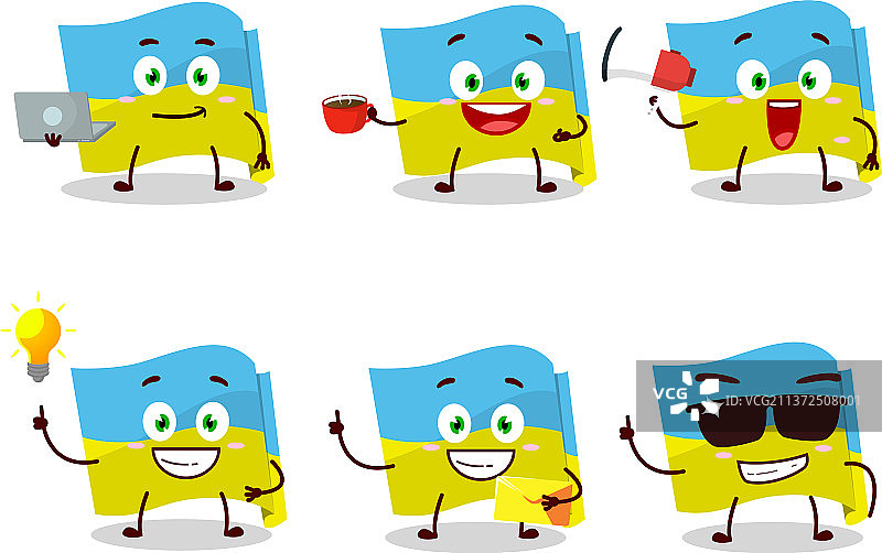 各种类型的乌克兰国旗卡通角色图片素材