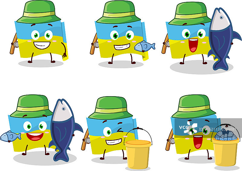 渔夫与乌克兰国旗卡通画图片素材