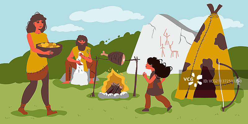 原始人生活扁平风格图片素材