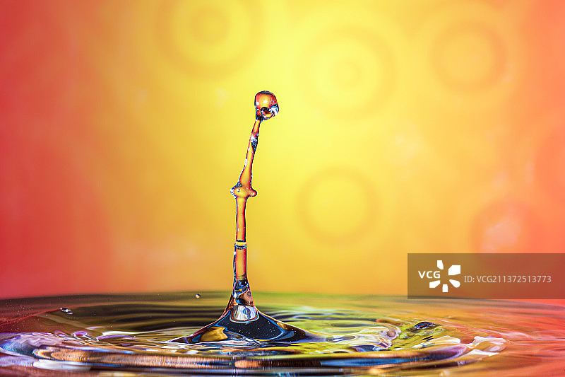 彩色背景下飞溅液滴特写图片素材