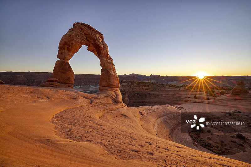 拱门国家公园日落景观：岩石与天空图片素材