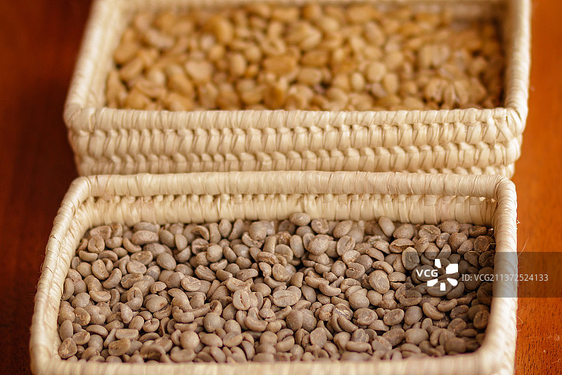 肯尼亚内罗毕，篮子里晒干的咖啡豆图片素材