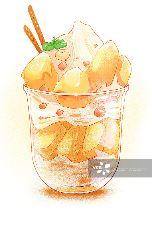 白色背景下的玻璃杯芒果冰淇淋特写镜头免抠图片素材