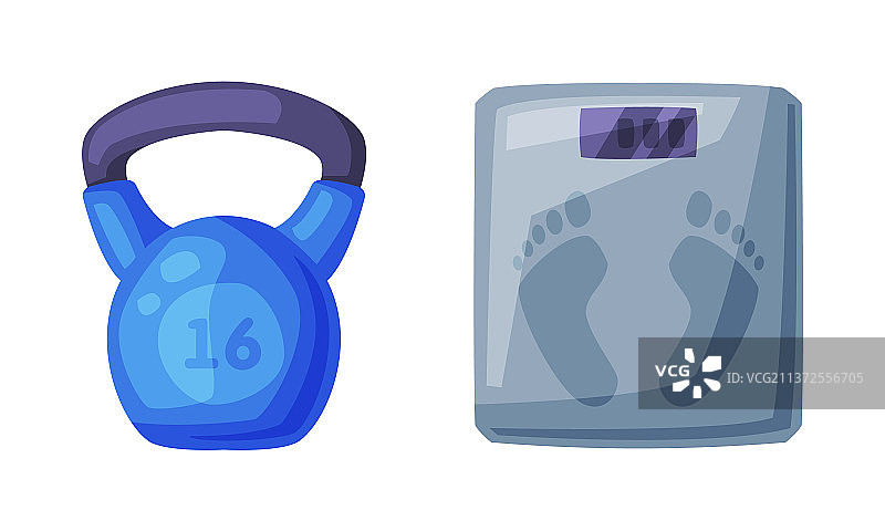 壶铃健身与体重秤运动图片素材