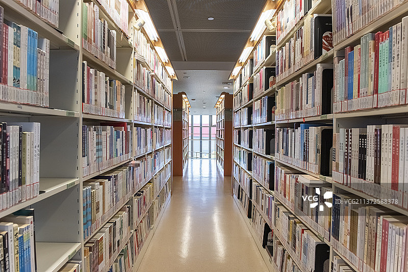 图书馆里整齐排列的书籍图片素材