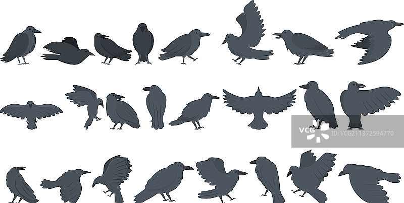 卡通动物乌鸦图标集图片素材