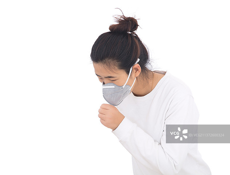 戴口罩的女士在咳嗽图片素材