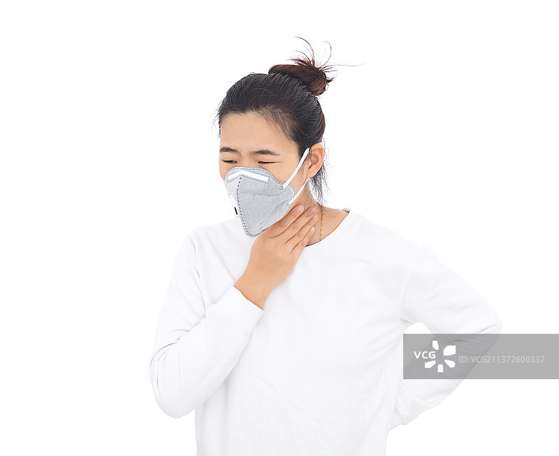 患呼吸道或肺病的女士嗓子不舒服图片素材