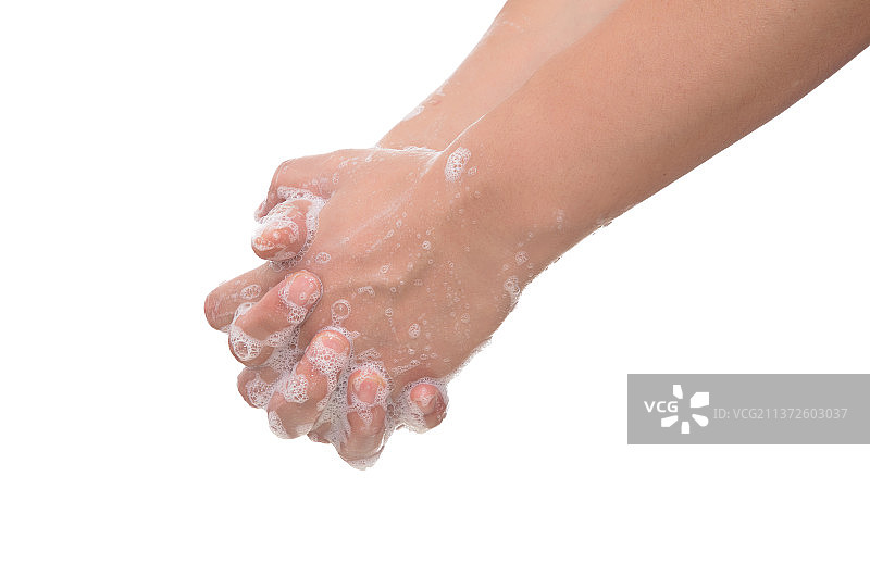 白背景前正确的洗手方法图片素材