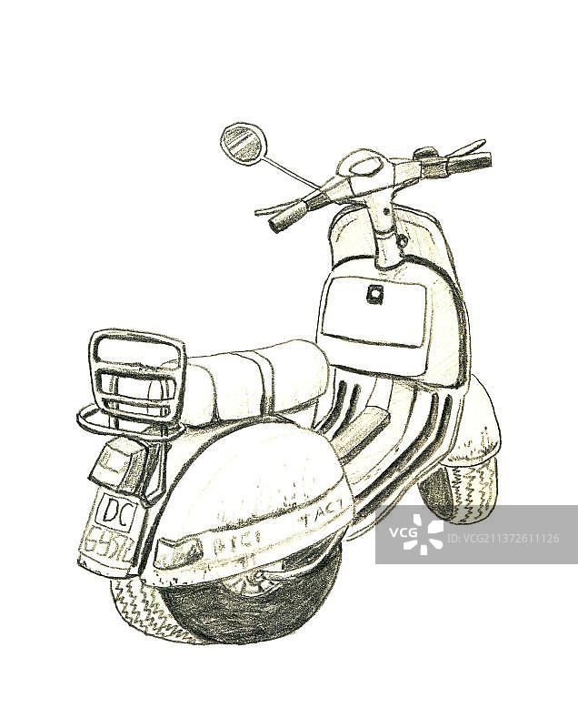 炭笔手绘摩托车图片素材