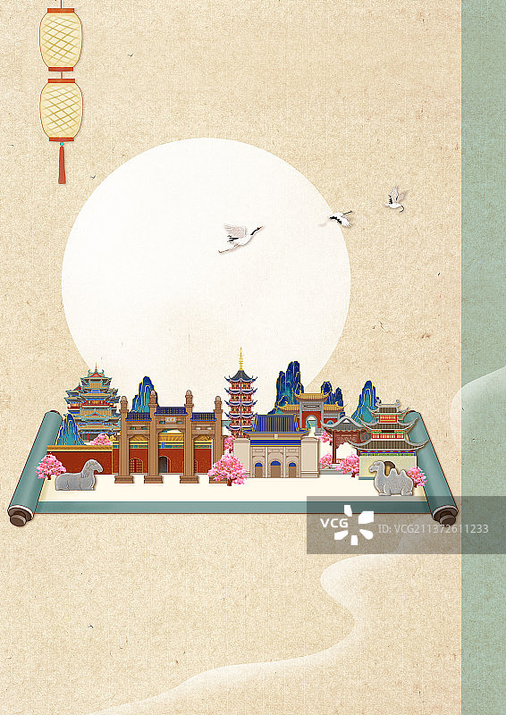 国风卷轴南京古建图图片素材