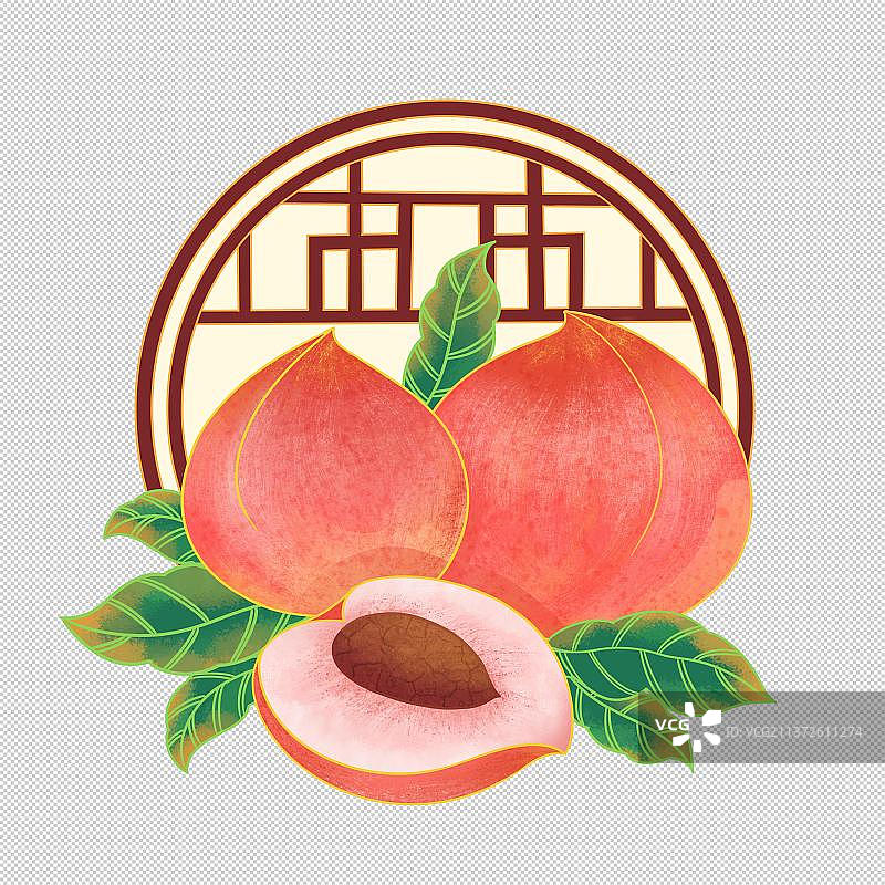 水蜜桃特写和古典圆窗图片素材