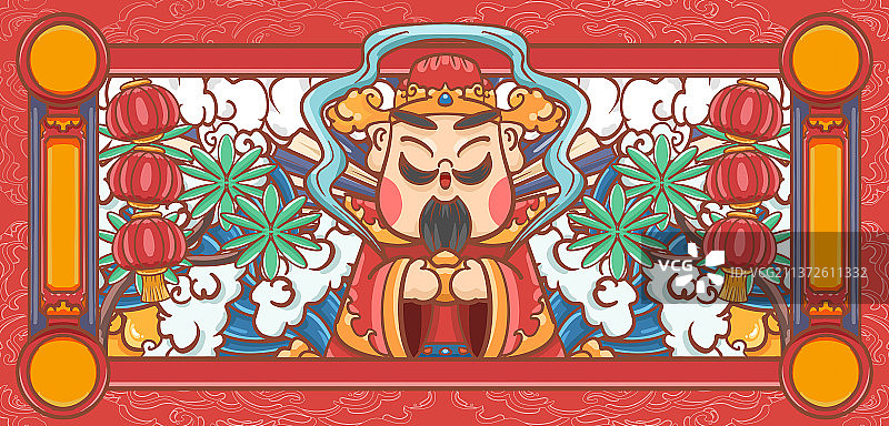 手绘卡通财神插画设计图片素材