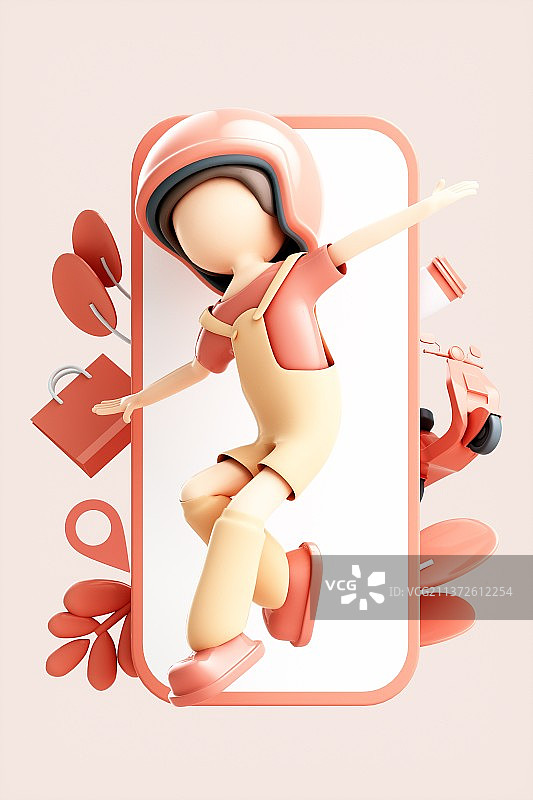 3D渲染的可爱卡通女孩图片素材