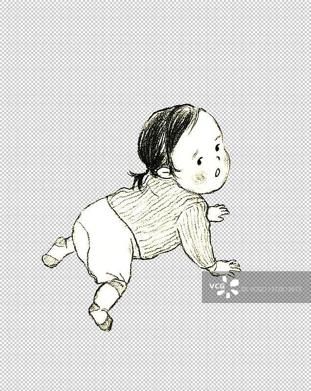 炭笔手绘宝宝元素图片素材