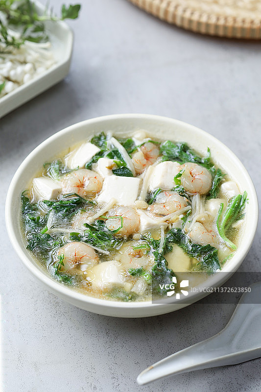 荠菜虾仁豆腐羹图片素材