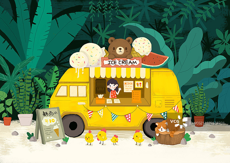 夏日森林冰淇淋大巴图片素材