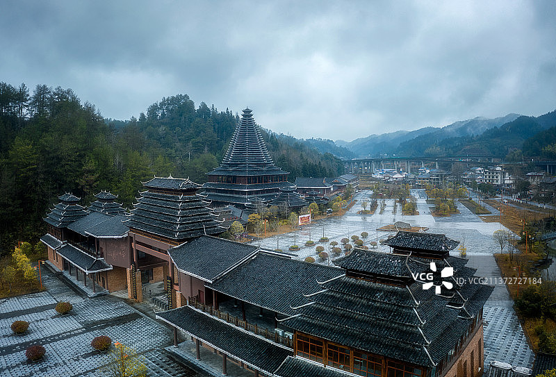 侗家鼓楼凉亭特色建筑风光图片素材