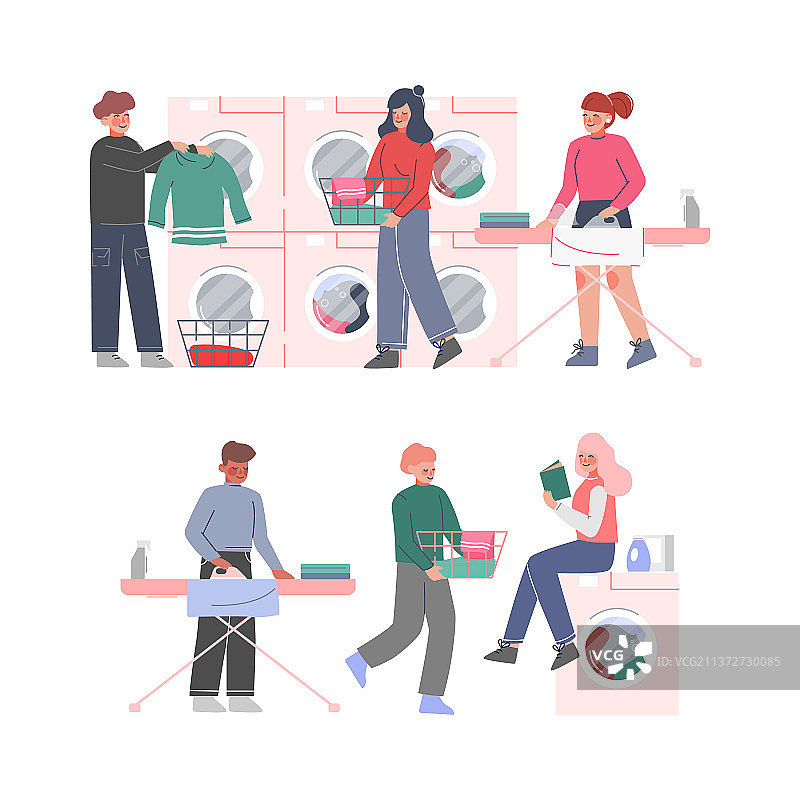 公共洗衣房里洗衣服的人们图片素材