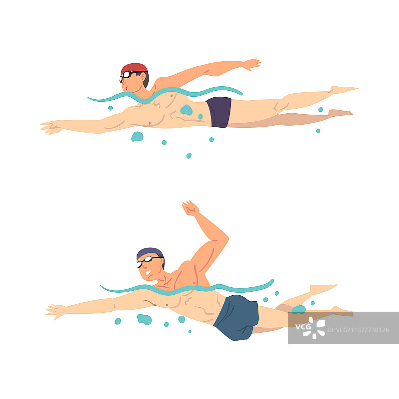 卡通风格的年轻男子游泳图片素材