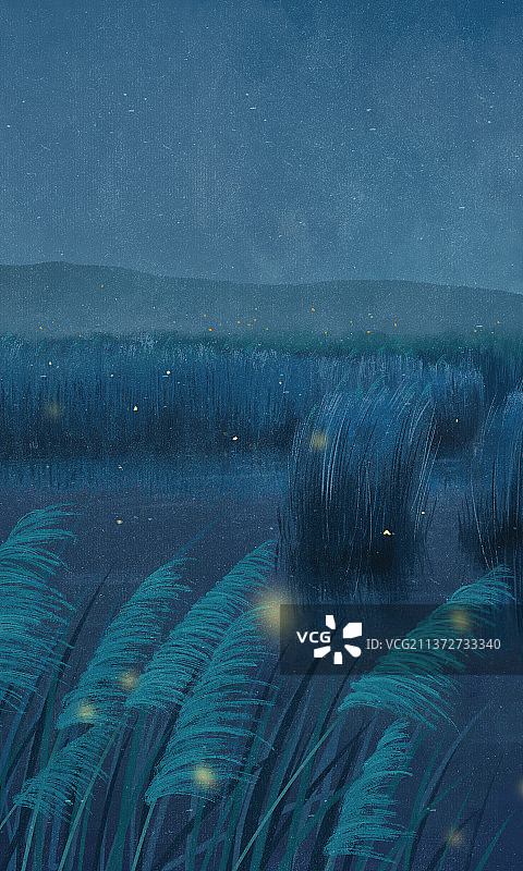 夜晚池塘上的狗尾巴草图片素材