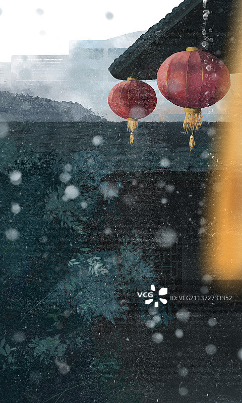 雨天的灯笼图片素材