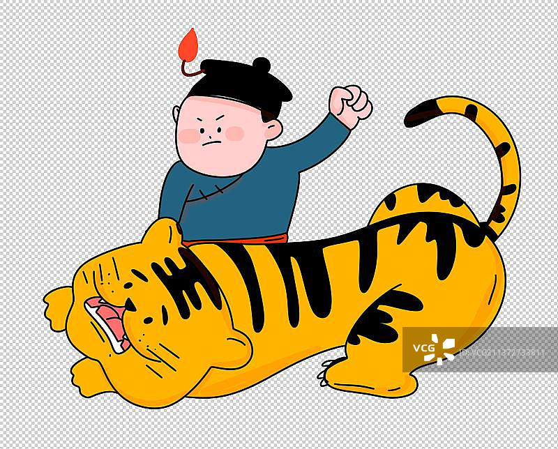 卡通可爱插画设计元素武松打虎图片素材
