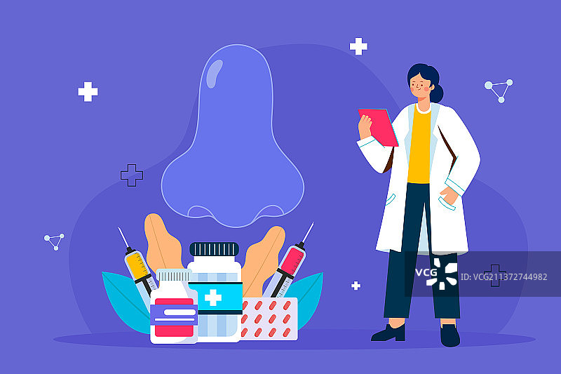 医生治疗鼻腔相关疾病矢量插画图片素材