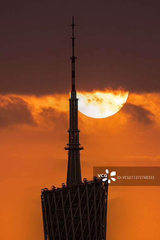 广州塔摩天轮特写日出日落图片素材