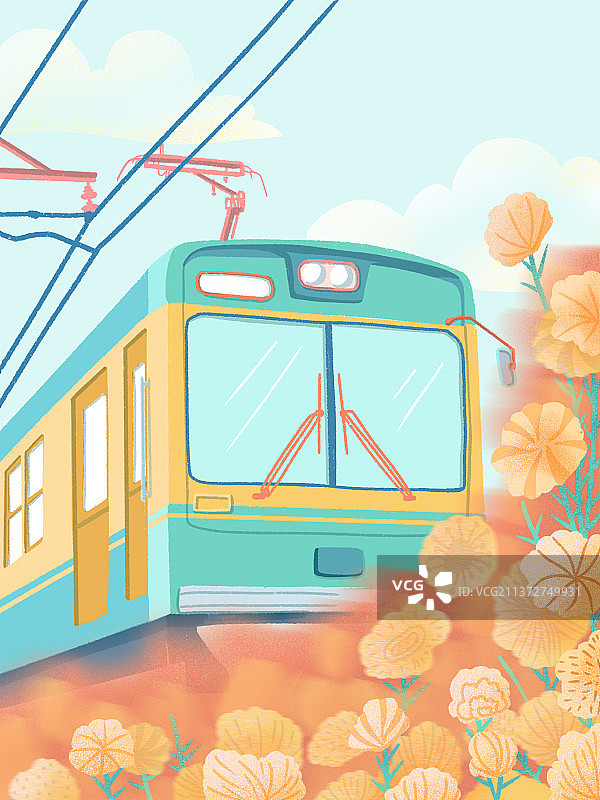 火车上的春天列车暖阳花海图片素材