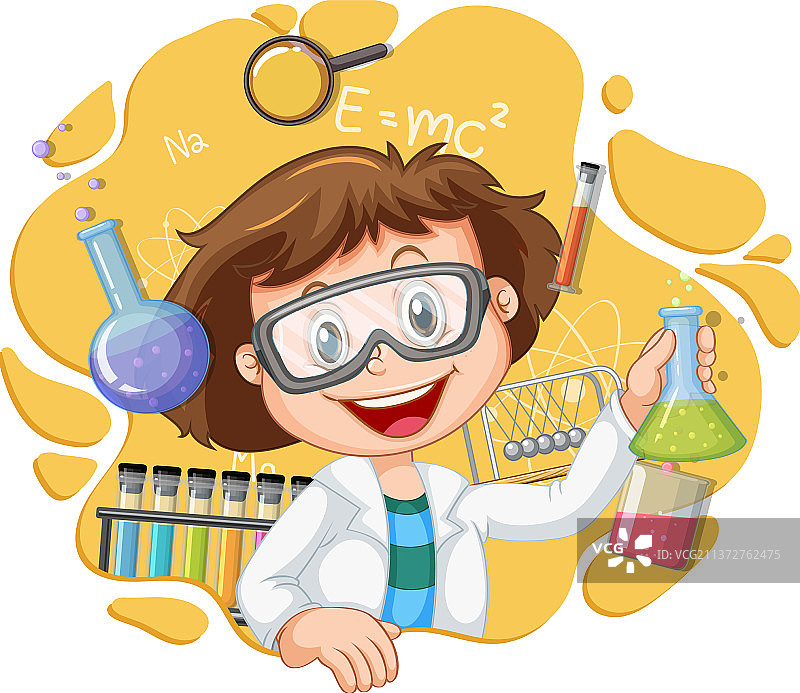 带有实验室的女科学家卡通角色图片素材