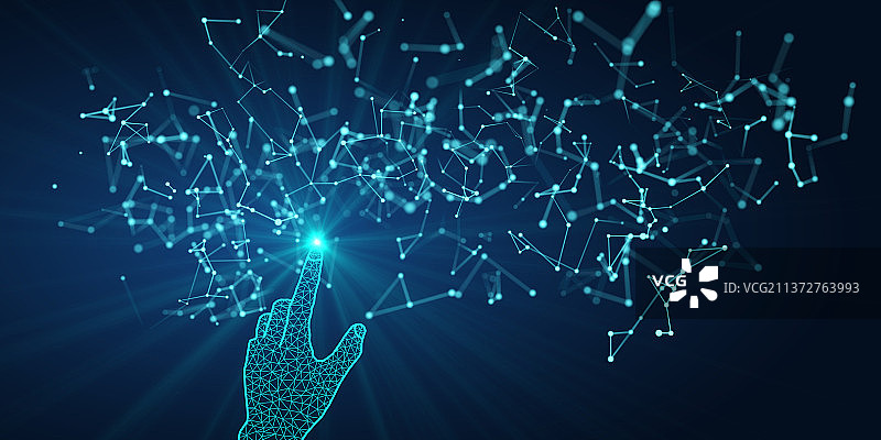 手触摸大数据概念的抽象科技背景图片素材