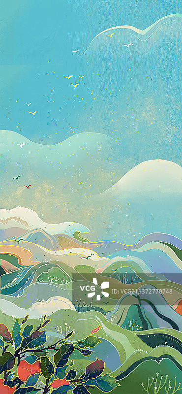 国潮风蓝天青山背景图片素材