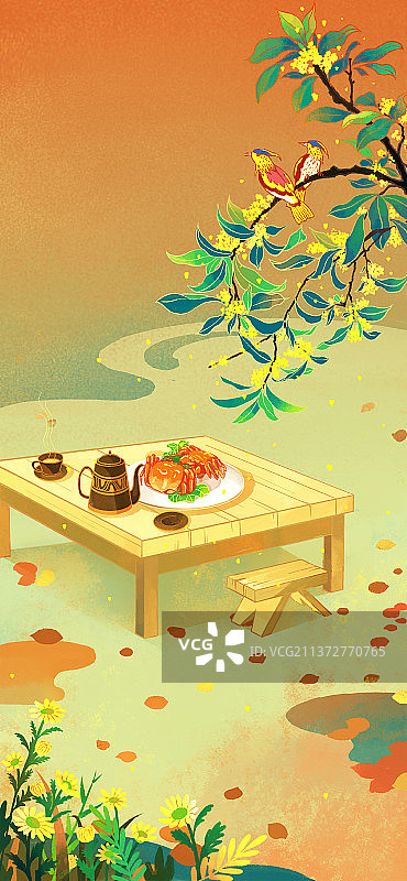 桂花大闸蟹背景图片素材