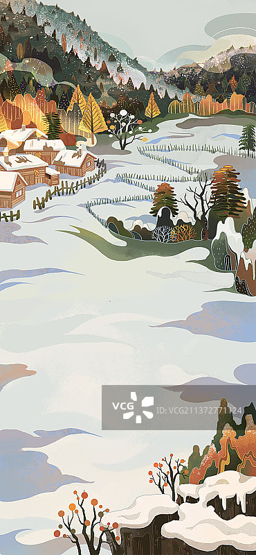 山脚下冬日雪景图片素材