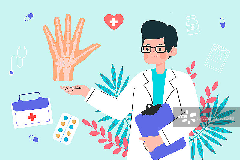 医生治疗手部相关疾病矢量插画图片素材
