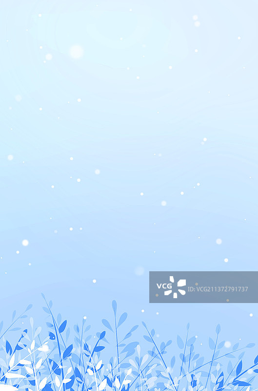 蓝色唯美清新草丛植物插画背景图片素材
