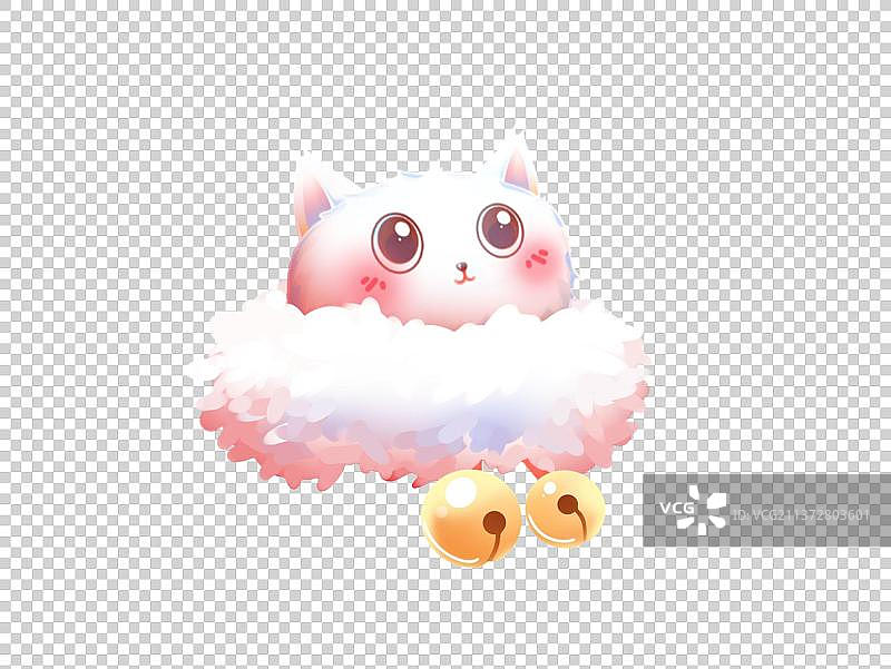 白色猫猫头搭配围脖和金铃铛，卡通动漫免扣素材图片素材