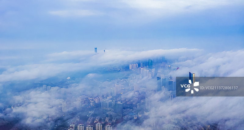 青岛奥帆中心平流雾图片素材