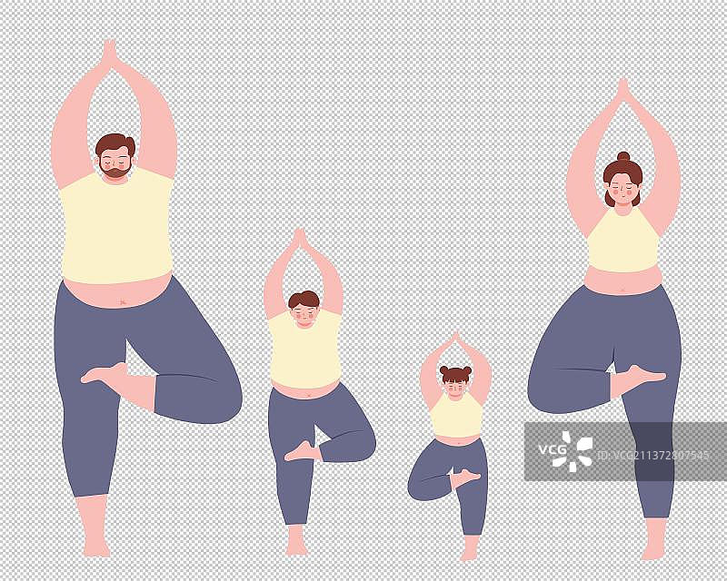 肥胖二胎家庭减肥瑜伽卡通人物造型元素图片素材