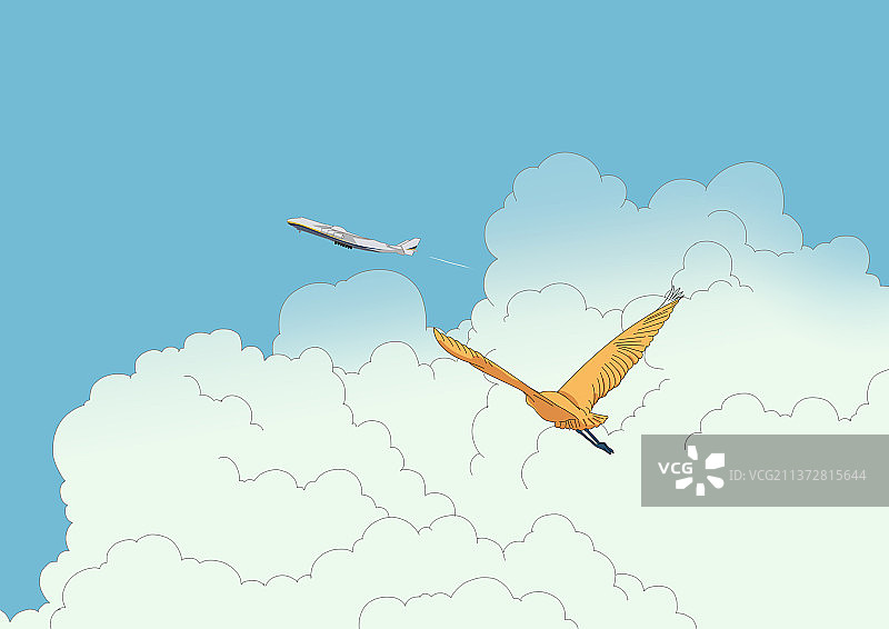 冲上云霄天空云彩云朵小清新安225运输机飞机飞行创意插画图片素材