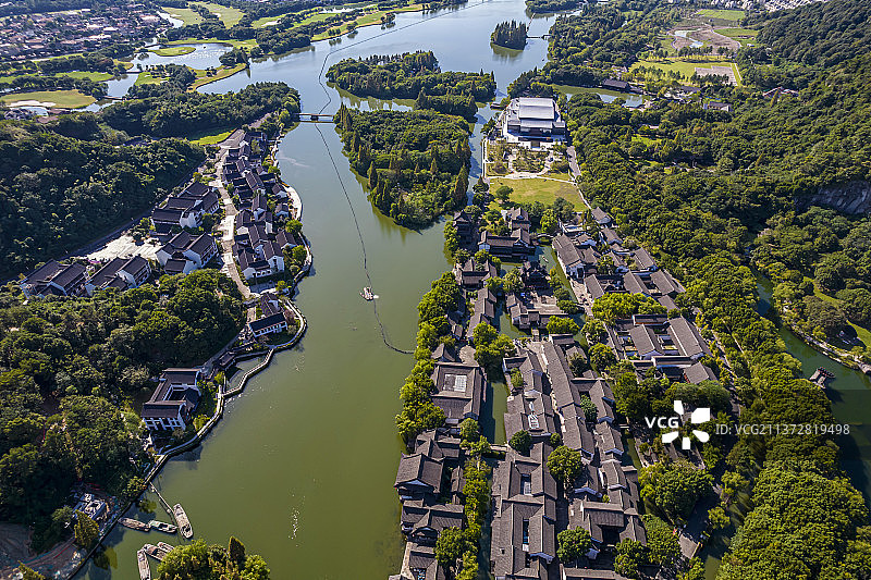 浙江绍兴柯岩风景区柯岩鲁镇航拍图片素材