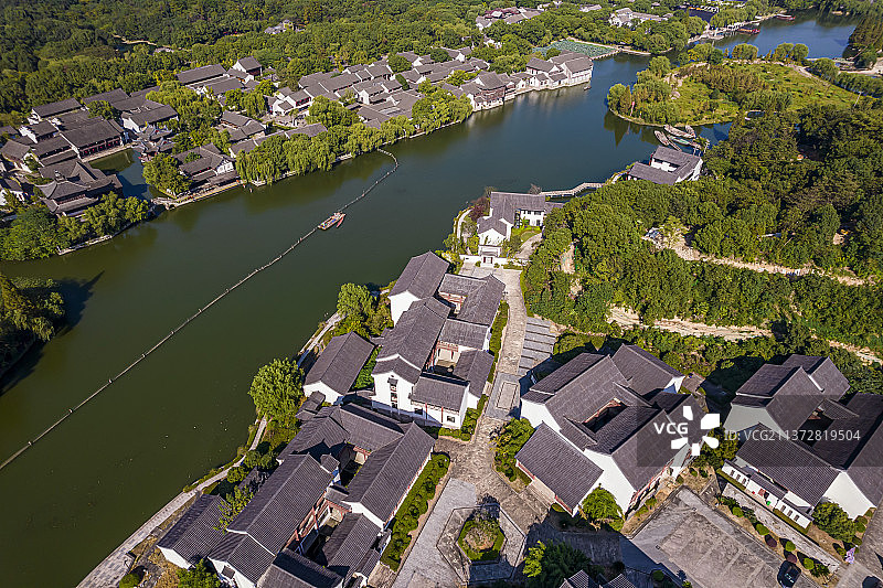 浙江绍兴柯岩风景区柯岩鲁镇航拍图片素材