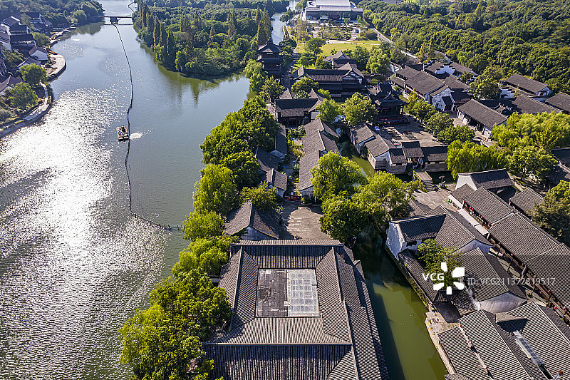 浙江绍兴柯岩风景区柯岩鲁镇航拍图片素材