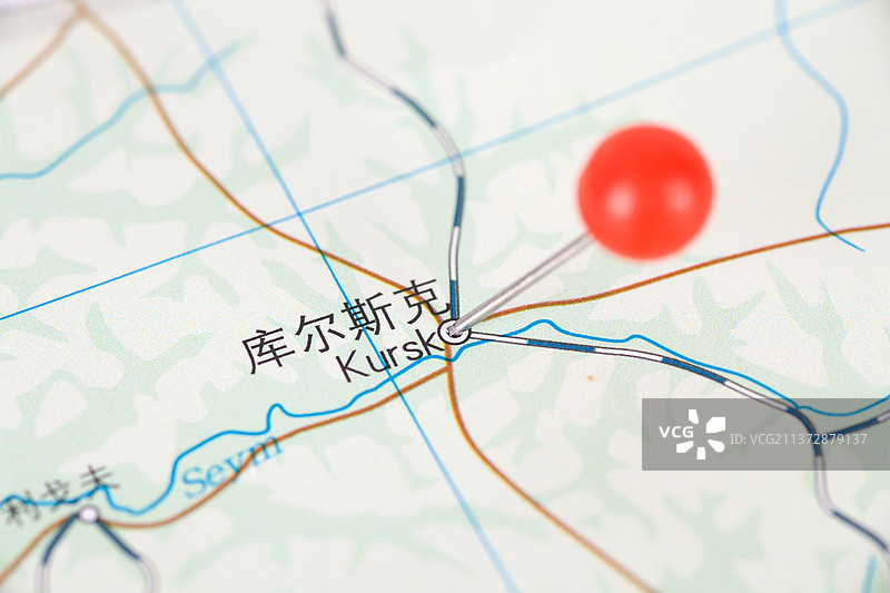 俄罗斯城市库尔斯克在地图上的位置标注图片素材