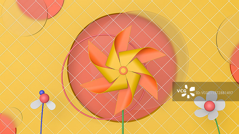 彩色风车花朵3D折纸趣味插图图片素材