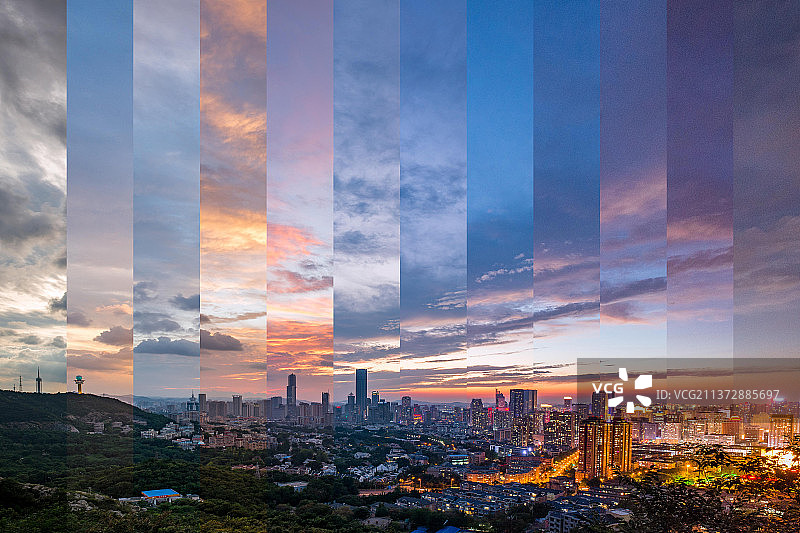 日落时建筑物对天的高角度视图图片素材